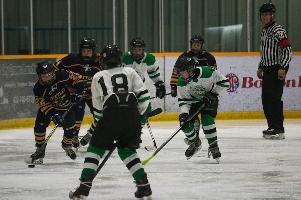 Facing a wall of blue! The Standard Coyotes fell 5-1 at the hands of the Stettler Storm on Jan. 15, 2022. (Photos by Kevin Sabo/Stettler Independent)