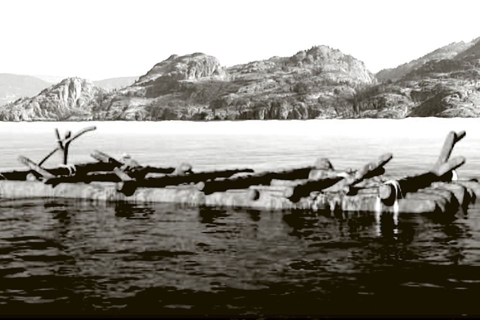    ilx̌aiut was the name of the boat once used  at Summerland’s ilx̌ai (Illahie.) This syilx boat partially used the changing currents of Okanagan Lake to navigate. This Indigenous site was replaced with  the Lakehouse development. (Photo courtesy of the Summerland Museum) 