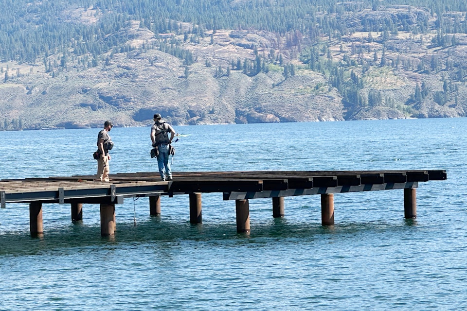 Crews are working to rebuild an iconic pier at the Summerland lakefront. The former pier, officially opened in 1999, was dismantled in 2023 as the pilings were rotting. The new pier will be officially opened in July. (John Arendt/Summerland Review)