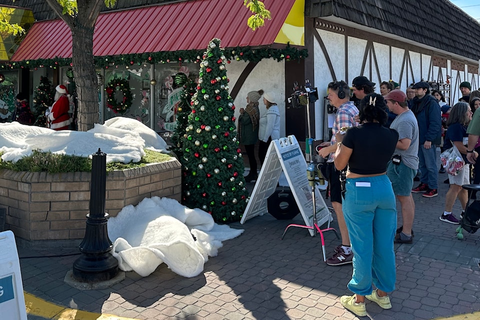 Crews work on filming Christmas Blend, a holiday movie. On Sept. 3 and 4, movie filming took placer on a portion of Main Street in Summerland. The street was turned into a festival scene for the filming. In addition, crews filmed in the Summerland municipal building on Henry Avenue. (John Arendt/Summerland Review) 