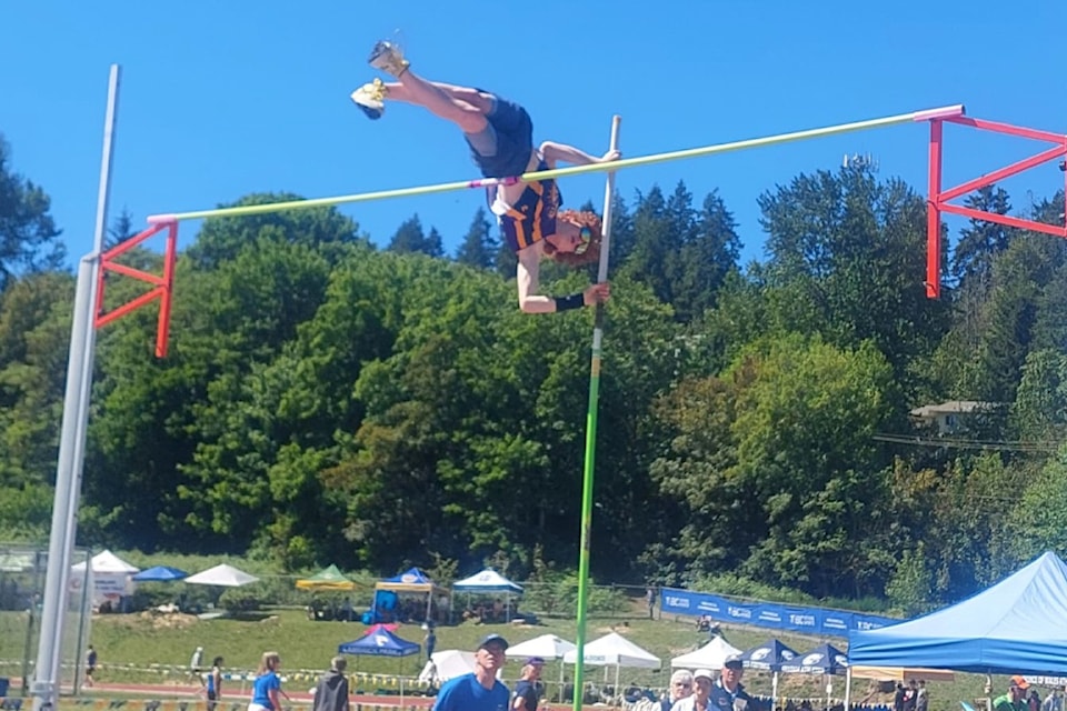 Tyler Hvidston of Penticton Secondary School  broke his own junior pole vault record at the Okanagan Valley High School Championships in Kelowna.