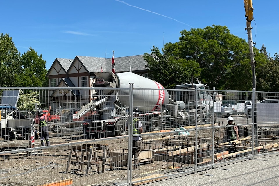 Crews prepare to pour councrete at a multi-family housing development building ion Henry Avenue n Summerland. 
