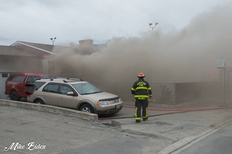 Penticton Fire Department responds to a house fire on Duncan Avenue on March 28. (Photo: Mike Biden)