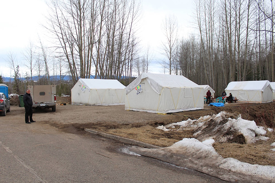 It took about a week for a coalition of organizations including three levels of government, half a dozen community service organizations and a few local businesses to plan, construct and move the Smithers downtown homeless community into a camp on the outskirts of town. (Thom Barker photo) It took about a week for a coalition of organizations including three levels of government, half a dozen community service organizations and a few local businesses to plan, construct and move the Smithers downtown homeless community into a camp on the outskirts of town. (Thom Barker photo)