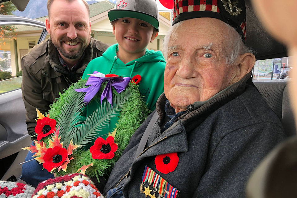 On March 17, at 101 years old, William Arthur Liddicoat passed away at home, leaving behind a loving family. Arthur Liddicoat (right) is pictured with grandson Lorne and great-grandson, Cash on Remembrance Day. (Submitted)