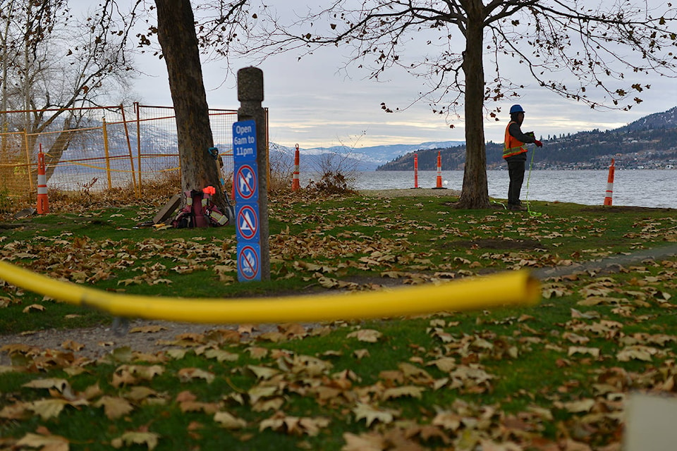 Archaeologists working at a Kelowna beach after an artifact was found by a member of the public. (Phil McLachlan - Capital News)