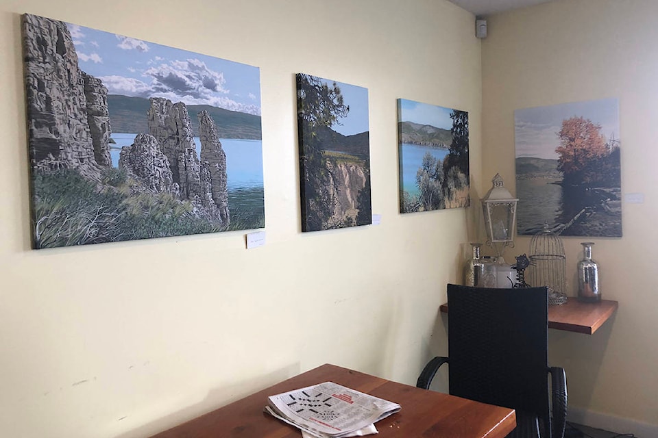 Art honouring Okanagan’s landscapes at Nautical Dog Cafe on Skaha Lake. (Monique Tamminga Western News)