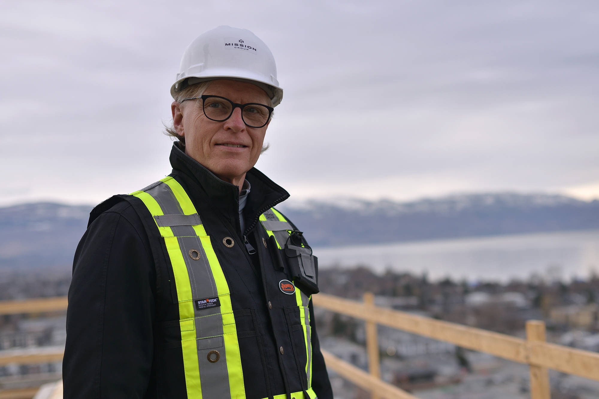 Brooklyn at Bernard Block, a 25-storey residential complex is nearing completion. Pictured above is Mission Group President, Randy Shier atop Brooklyn. (Phil McLachlan - Capital News)
