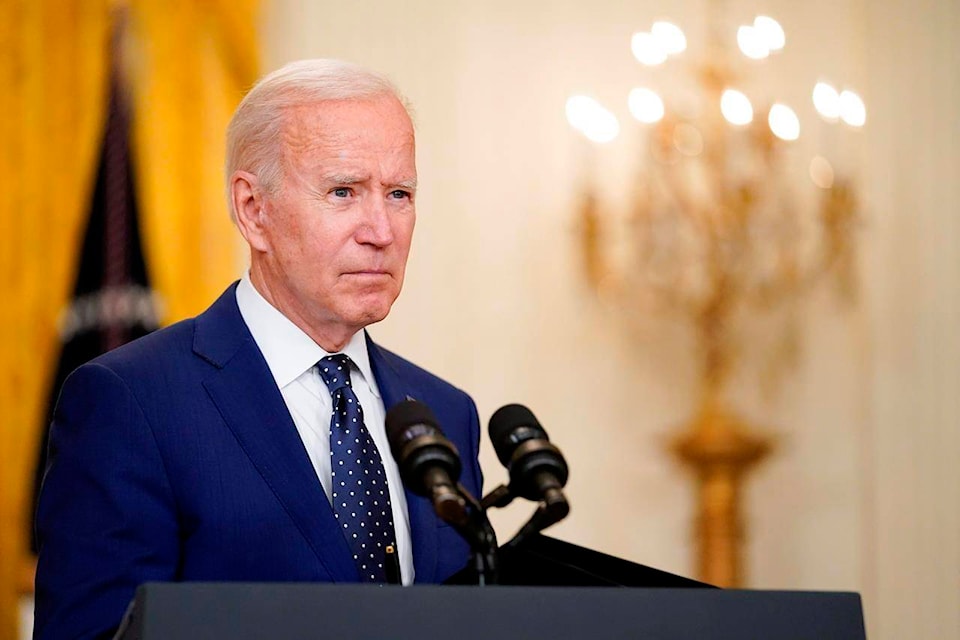 FILE - In this April 15, 2021, file photo President Joe Biden speaks about Russia in the East Room of the White House in Washington. In recent days, Biden has piled new sanctions on Russia, announced he would withdraw all U.S. troops from Afghanistan in less than five months and backed away from a campaign promise to sharply raise refugee admission caps. (AP Photo/Andrew Harnik, File)