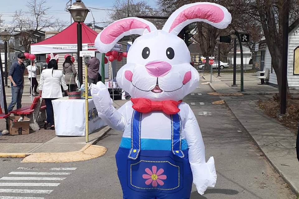 The Easter Bunny greeted kids as they headed over to the Penticton Safety Village for an egg hunt on Saturday, April 16. (Kiwanis Club of Penticton Facebook)