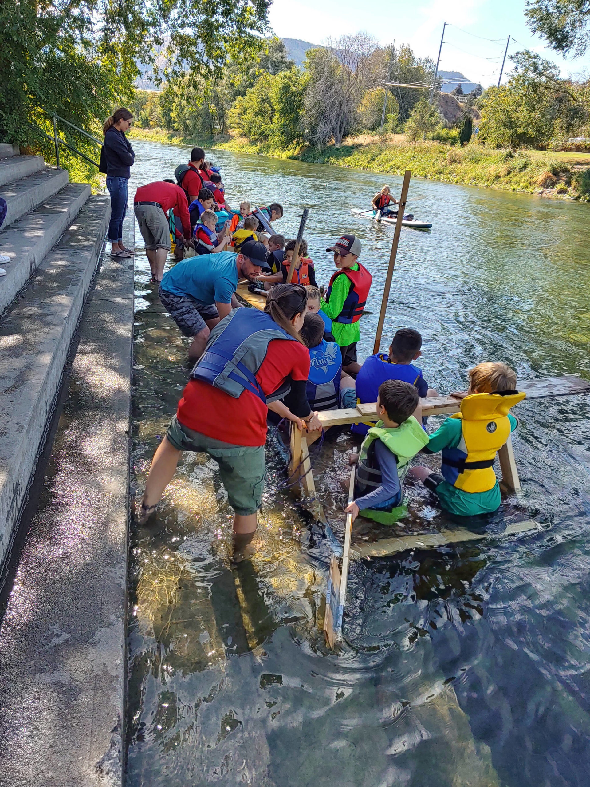 Some of the last floaters of the summer were the Penticton Scouts and Cubs who took their home-made Huck Finn rafts down the Penticton Channel on Saturday. (Contributed)
