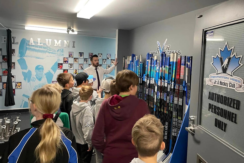 Players from the Penticton Minor Hockey Association were treated to a tour of the Penticton Vees’ locker room this past month. (Photo- Penticton Vees/Facebook)