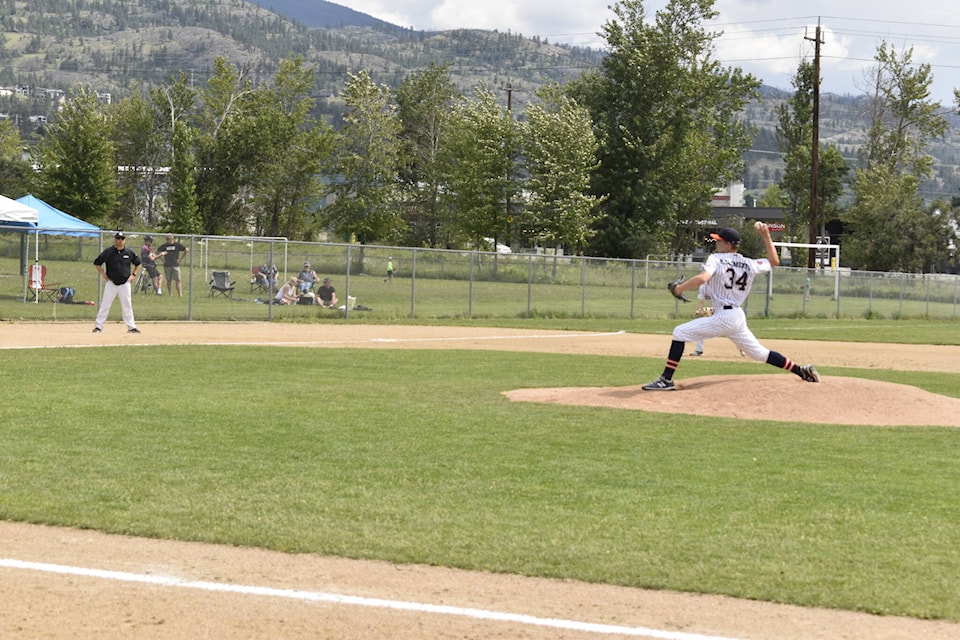 Starting pitcher Hunter Clements hurled seven innings of three-hit ball while striking out 10 to record the victory at Carmi Field on May 27, against the Cloverdale Rangers. (Logan Lockhart/Western News)