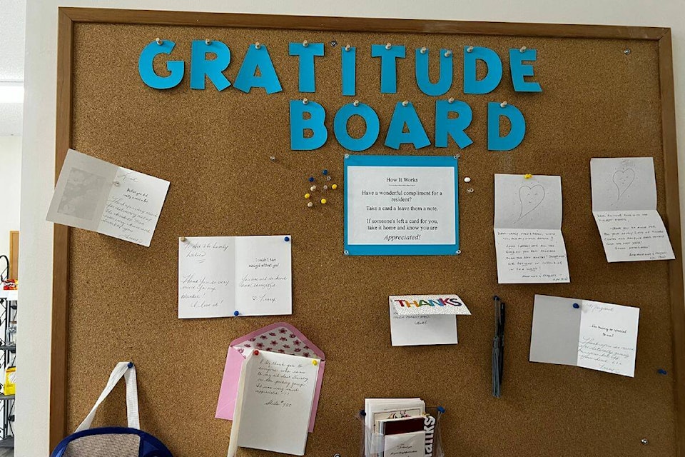 A gratitude board is set up in the common area for residents to write about positive things that they have seen or heard throughout the week. (Bowen Assman-Morning Star)