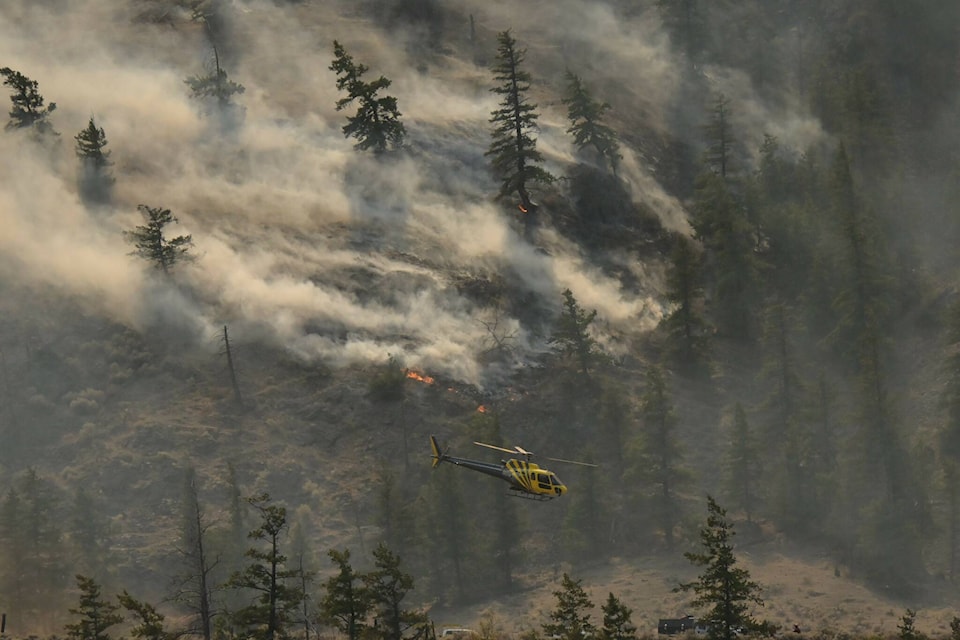 The Crater Creek wildfire south of Keremeos saw growth overnight and is now an estimated 37,000 hectares in size. (Brennan Phillips/Western News)