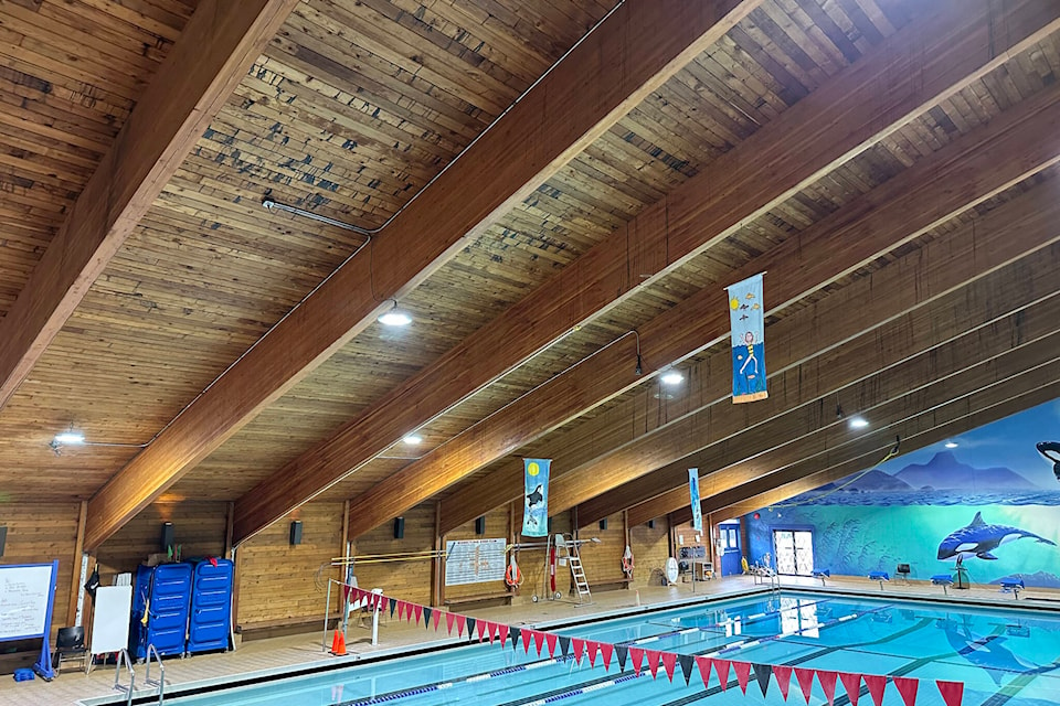 The black spots on the ceiling of the Summerland Aquatic and Fitness Centre are areas where water leaks into the building during a heavy rain or a snow melt event. (John Arendt - Summerland Review)