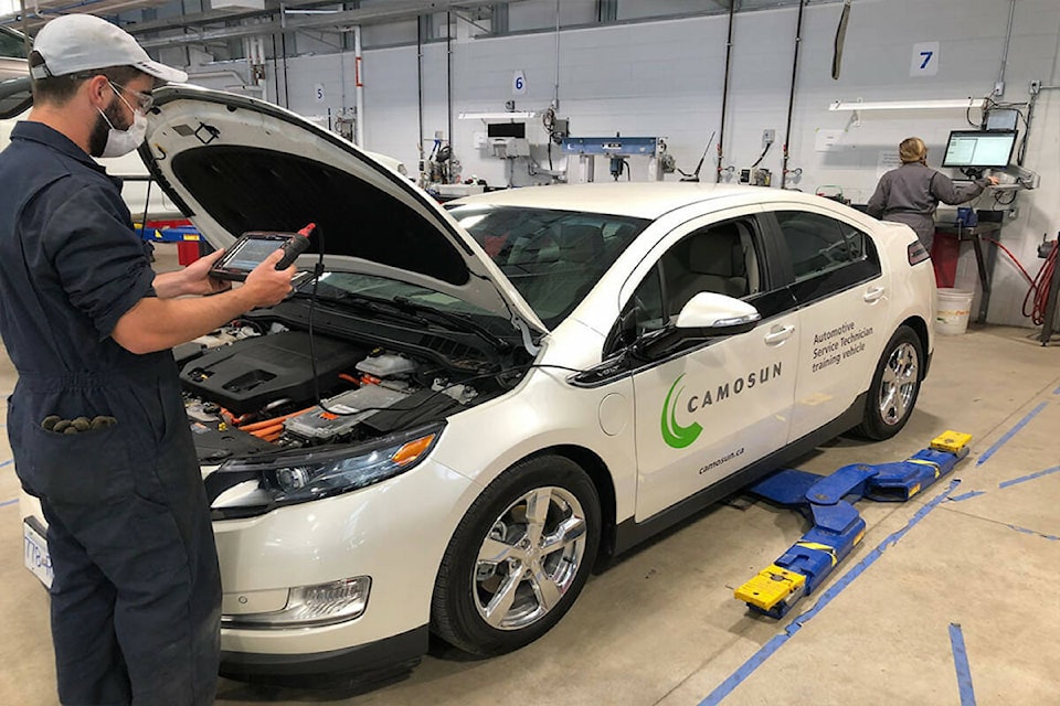 A Camosun College program is giving automotive technicians the skills the need to work on electric vehicles. (Photo courtesy of Camosun College)