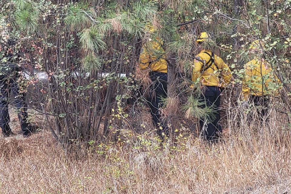 Vernon Fire Rescue Services crew jumps on a small grass fire at the north entrance to Becker Park on 39th Avenue at around 12:15 p.m. Wednesday, Sept. 20. The fire was quickly extinguished. (Roger Knox - Morning Star)