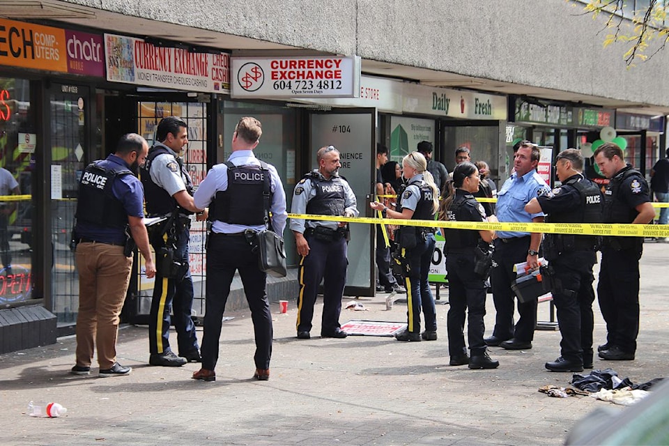 Emergency responders on scene after a "serious assault" in the Surrey Central area on Friday, Aug. 2. The victim was transported to hospital with serious injuries, Surrey RCMP officer Const. Parm Kahlon said.