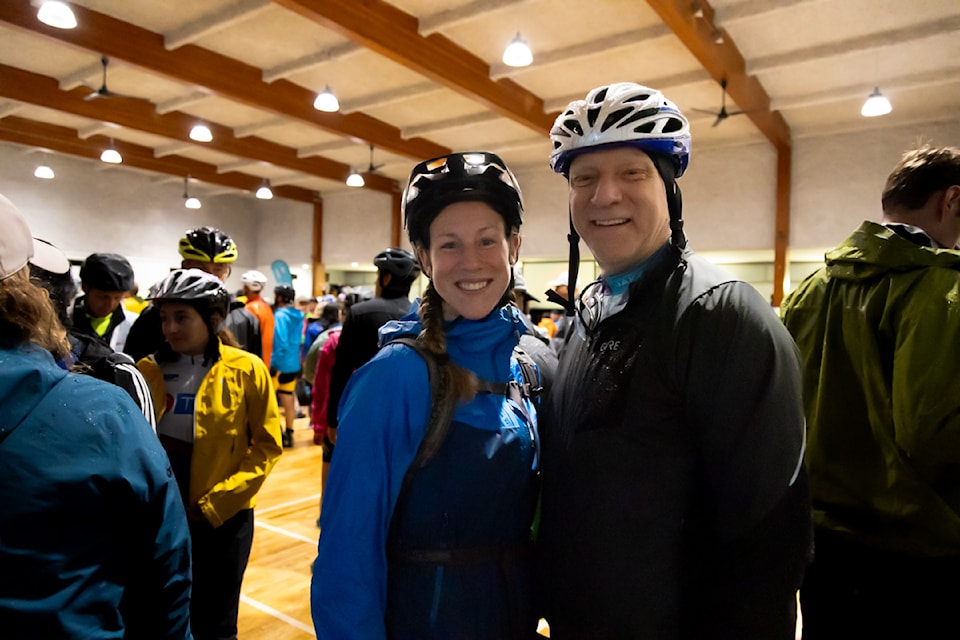 Chris Hilliard, right, and his daughter Shannon Donaghy, pose for a photo before the start of the Tour de Cure at the Cloverdale Fairgrounds in Surrey on Saturday, Aug. 24, 2024.