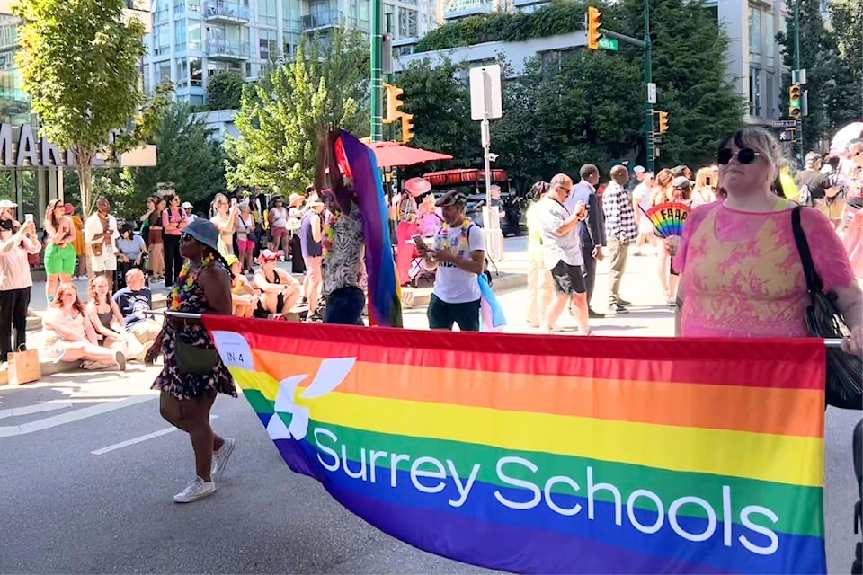 Surrey School District marched in Sunday's Pride parade in Vancouver. The district has taken part in the parade for several years. 