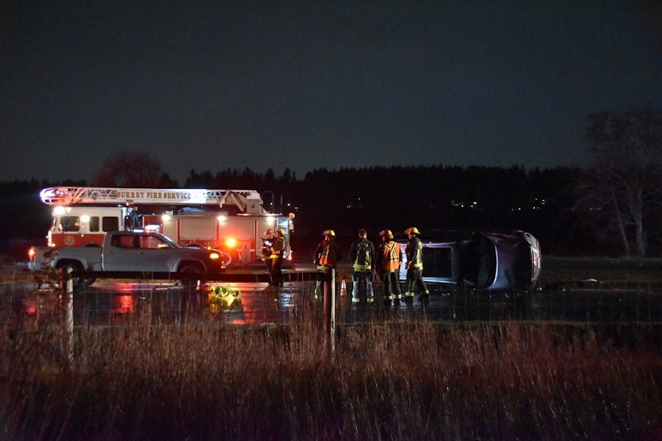 Surrey police responded to a crash southbound on Highway 99 at the Highway 91 interchange around 5:30 p.m. Thursday (Dec. 12). 