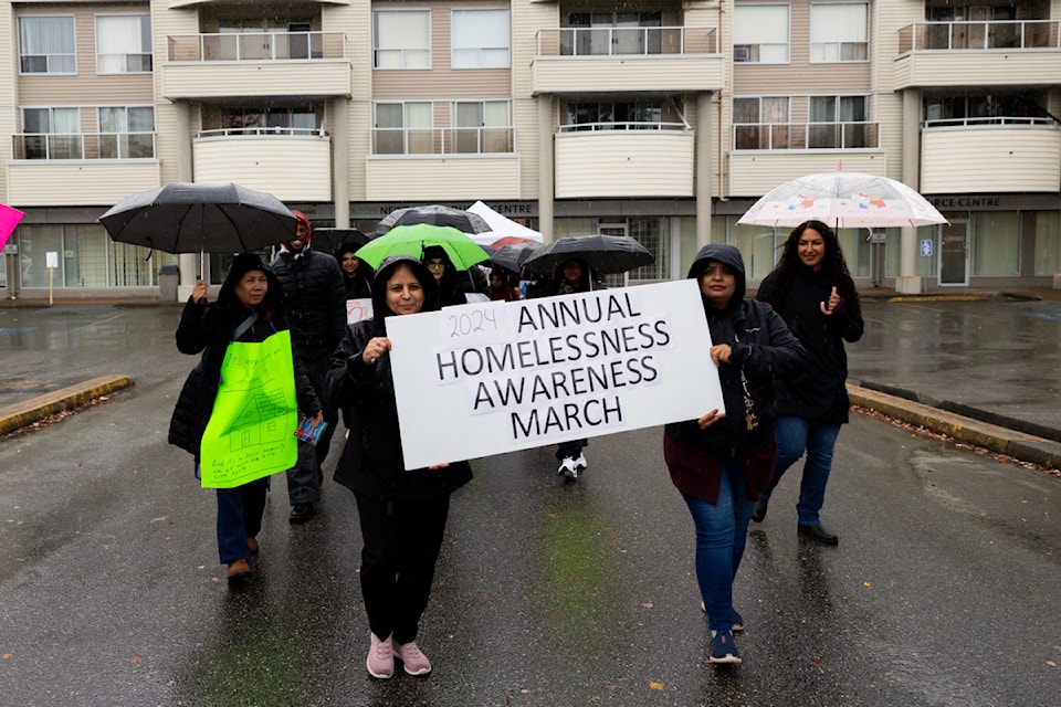 Sources Community Resource hosted its annual homelessness awareness march in Surrey on Friday, Oct. 18, 2024. 