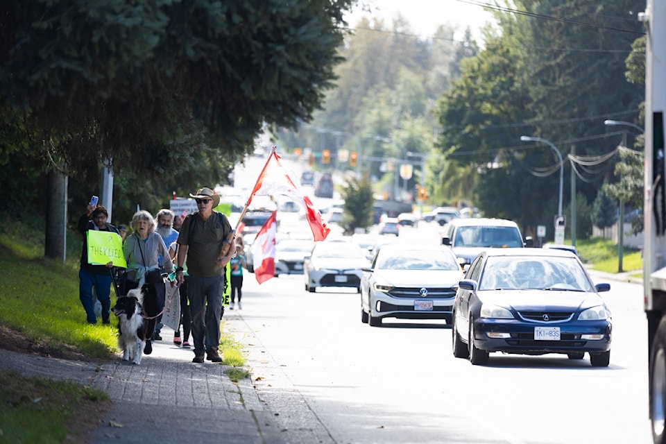 Demonstrators gathered for the 1 Million March for Children in Surrey on Friday, Sept. 20, 2024. 