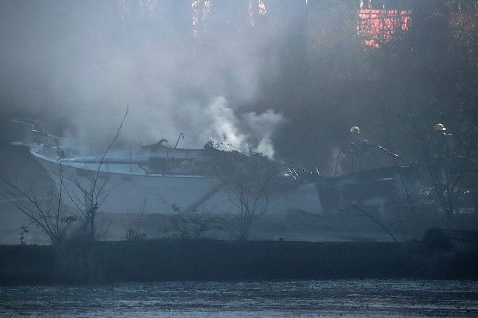 A Black Press freelancer at the scene said that fire crews had to access the boat through the Annacis Lock-Up Storage Facility (555 Derwent Wy). 