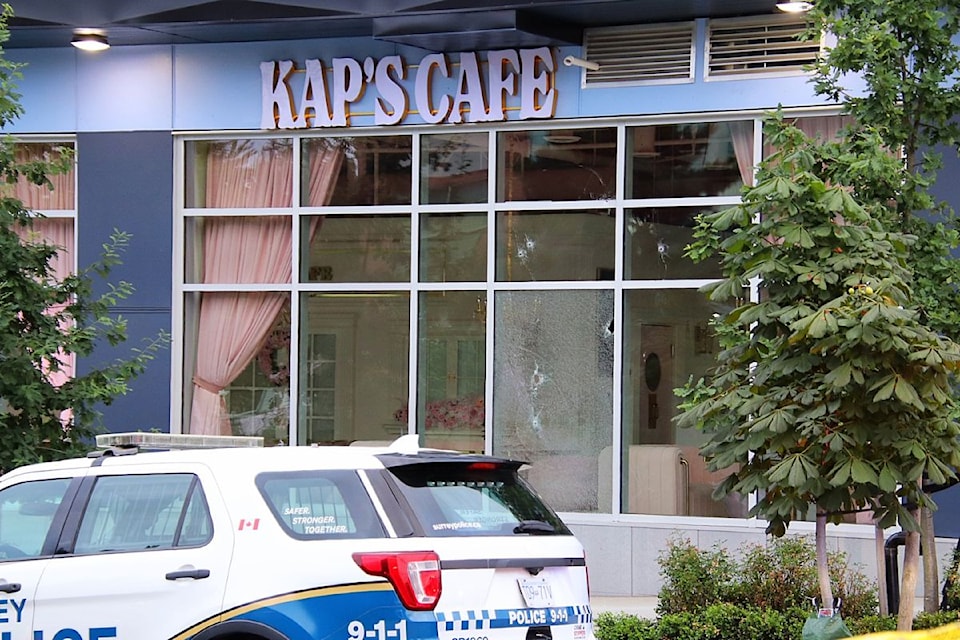 Surrey and Delta police responded to a call around 4:40 a.m. of shots fired outside of Kap's Cafe. 