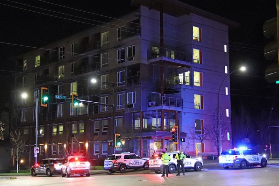 Police in Surrey attended an apartment building in Surrey to execute an arrest warrant on an individual living there. 