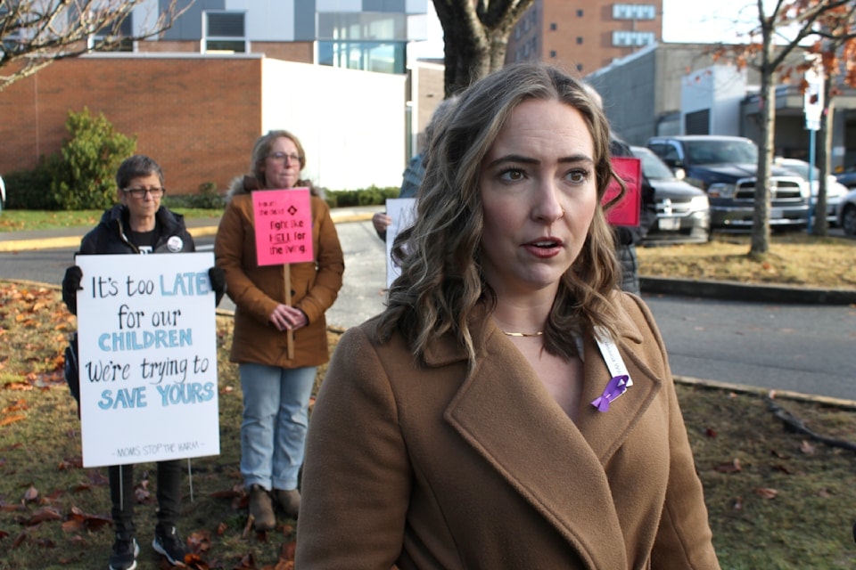 Dr. Jess Wilder at the site of a pop-up overdose prevention site at Nanaimo Regional General Hospital in November of 2024.