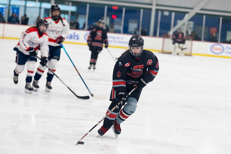 Surrey Falcons U15 faces off against Cowichan at WickFest in Surrey Sport & Leisure Complex in Surrey on Saturday, Feb. 1, 2025. 