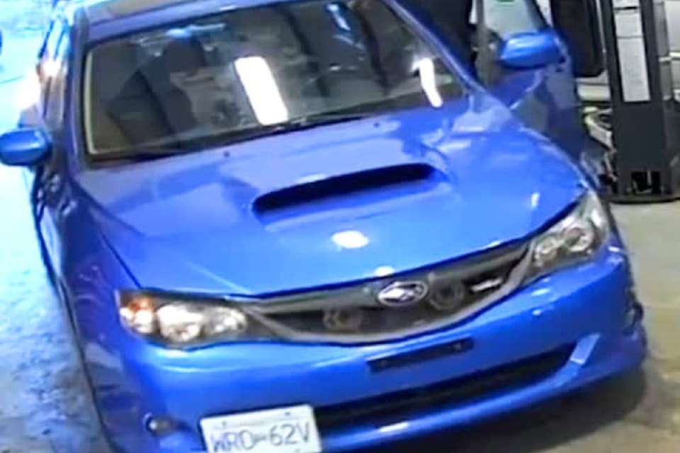 The stolen vehicle is a 2009 Subaru WRX with B.C. license plate number WR0 62V. 