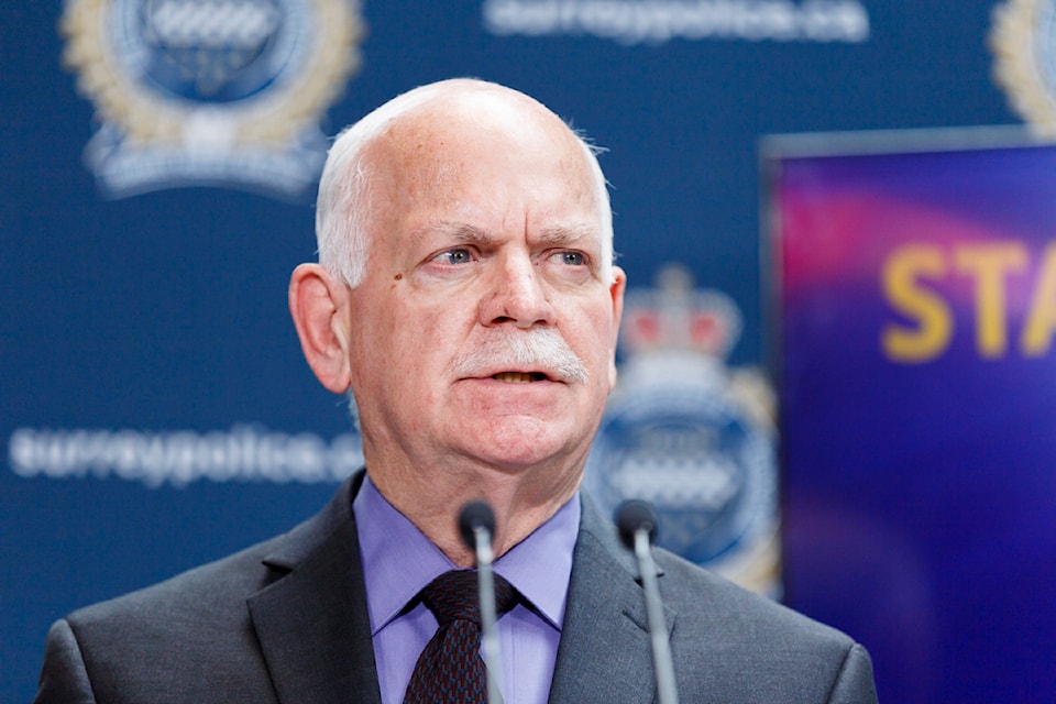 The Minister of Public Safety and Solicitor General, Garry Begg at a press conference at Surrey Police Service headquarters in Surrey on Thursday, June 26, 2025.