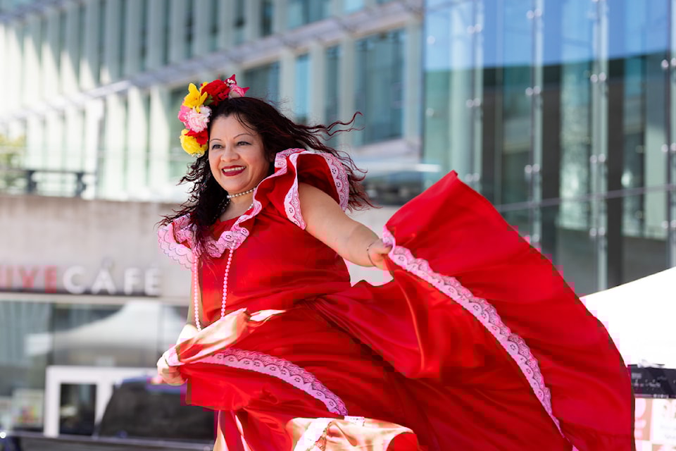 Sonia Mejia performing at the Surrey Latin Festival at Civic Plaza in Surrey on Saturday, July 13, 2024.  