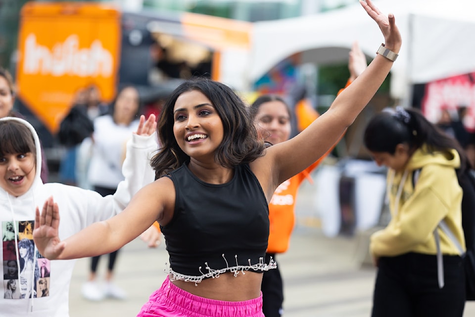 Hasini from Bolly Fusion during a dance-off 5XFest block party in Civic Plaza in Surrey on Saturday, June 15, 2024.  