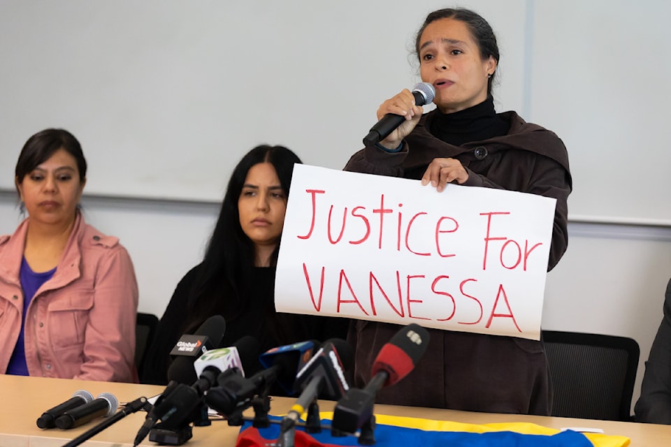 Nadia Reveló Bolivar, with the Solidarity Committee for Renteria Valencia, at a press conference in Surrey Thursday (Sept. 26). 
