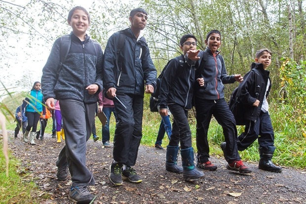 Kids make the trek between stations.