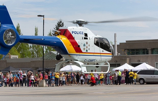 The RCMP helicopter takes off near the end of the RCMP Open House Saturday.