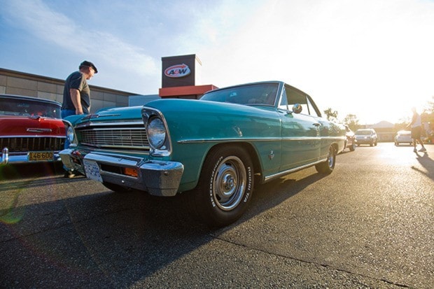 Surrey's James Becic and family arrive in his cherry '66 Chevy II.