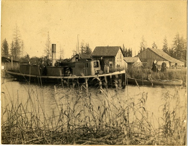 The S.S. Stella was sailed on the Nicomekl River. It was photographed around 1886 at Carncross Farm. (Surrey Museum)