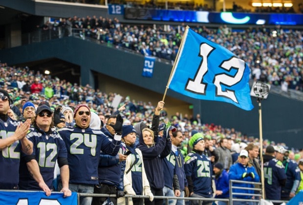 Seahawks fans roar before kickoff.