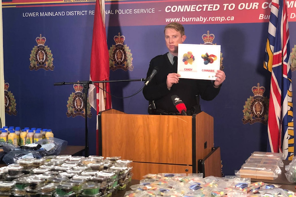 RCMP in Burnaby are warning the public to keep cannabis-infused edibles out of reach of children, and properly labelled, after large seizure of illegal treats that looked like regular food. (Burnaby RCMP handout)