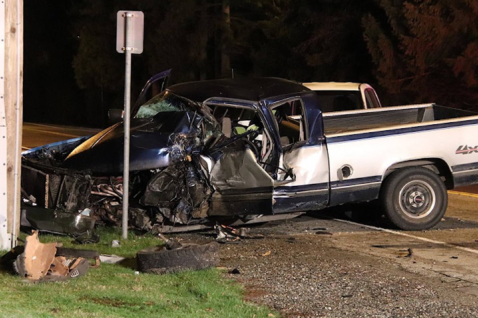 One person is in critical condition after a three-vehicle collision Sunday evening. (Shane MacKichan photos)