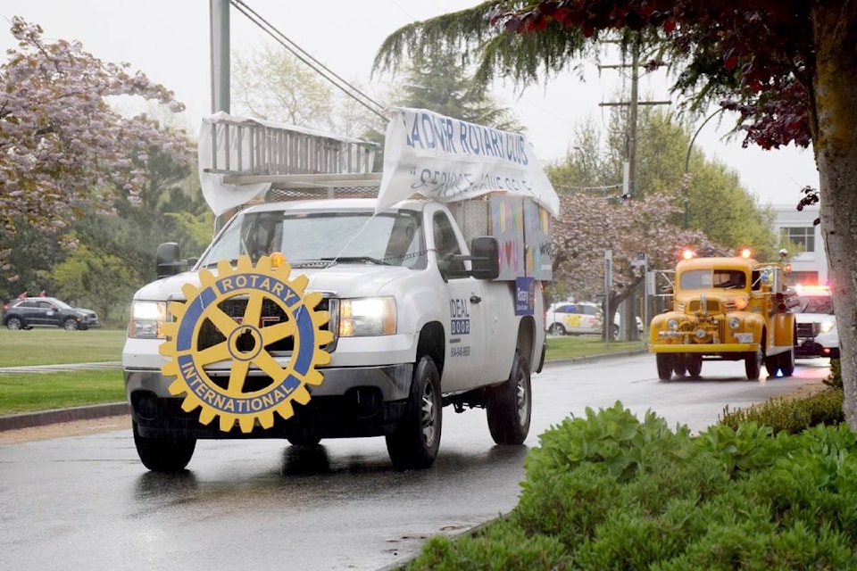 The three Delta Rotary clubs ― North Delta, Ladner and Tsawwassen ― marked World Immunization Week on Wednesday, April 29, 2020 with a loud parade of Rotarians in decorated cars outside Delta Hospital showing their support for health-care workers and first responders on the front lines of the ongoing COVID-19 pandemic. (James Smith photo)