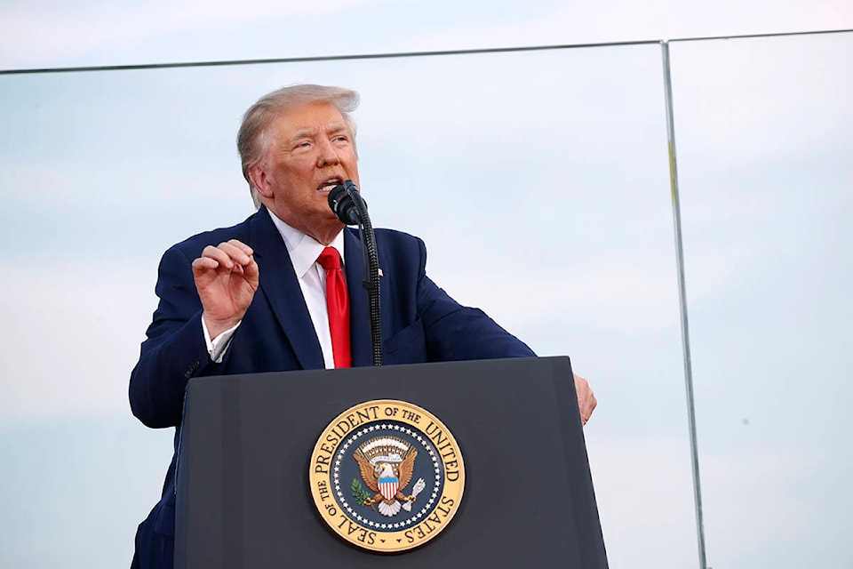 President Donald Trump speaks during a “Salute to America” event on the South Lawn of the White House, Saturday, July 4, 2020, in Washington. (AP Photo/Patrick Semansky)