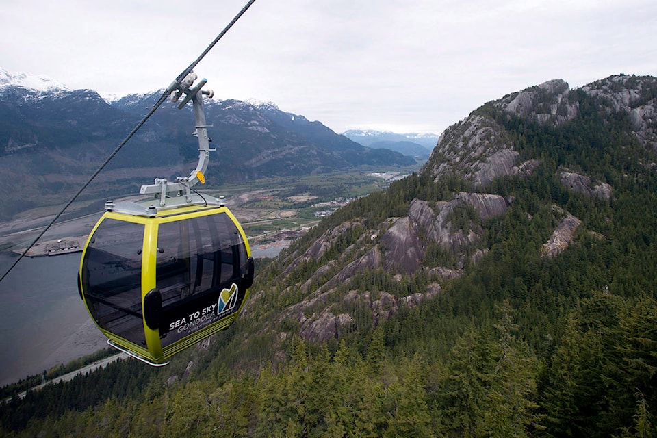 The “Chief” is pictured in the background near the top of the newly built Sea to Sky Gondola in Squamish, B.C. on Tuesday, April 29, 2014. THE CANADIAN PRESS/Jonathan Hayward