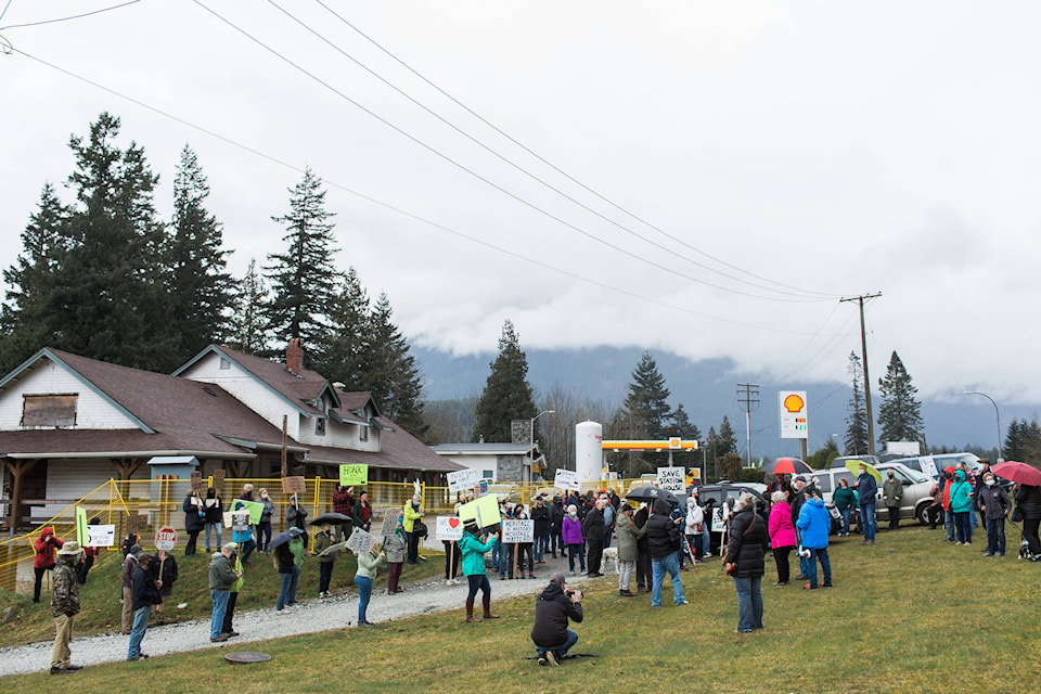 Dozens of demonstrators reach the Hope Station House, gathered in support for preserving the 1916 building. (Photo/Christian Ward)