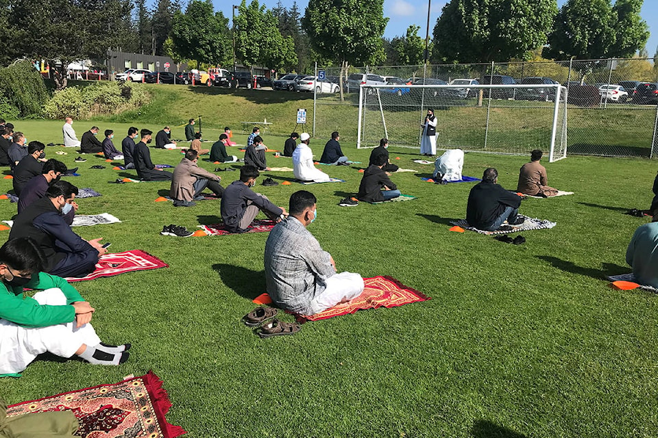 On Thursday at South Surrey Athletic Park, the White Rock Muslim Association hosted an outdoor prayer service to celebrate Eid – the end of Ramadan. (Contributed photo)